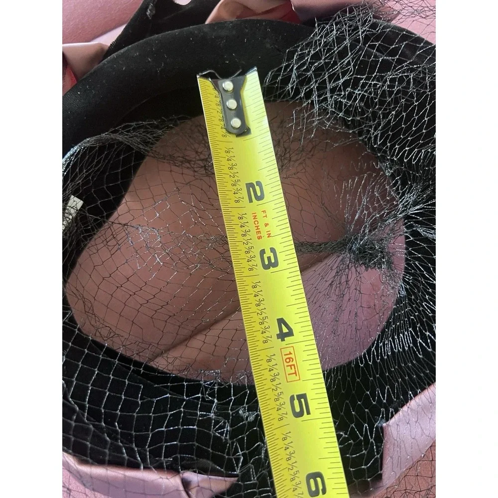 Vintage Style Black Velvet Pink Satin Bow Padded Headband with Birdcage Veil